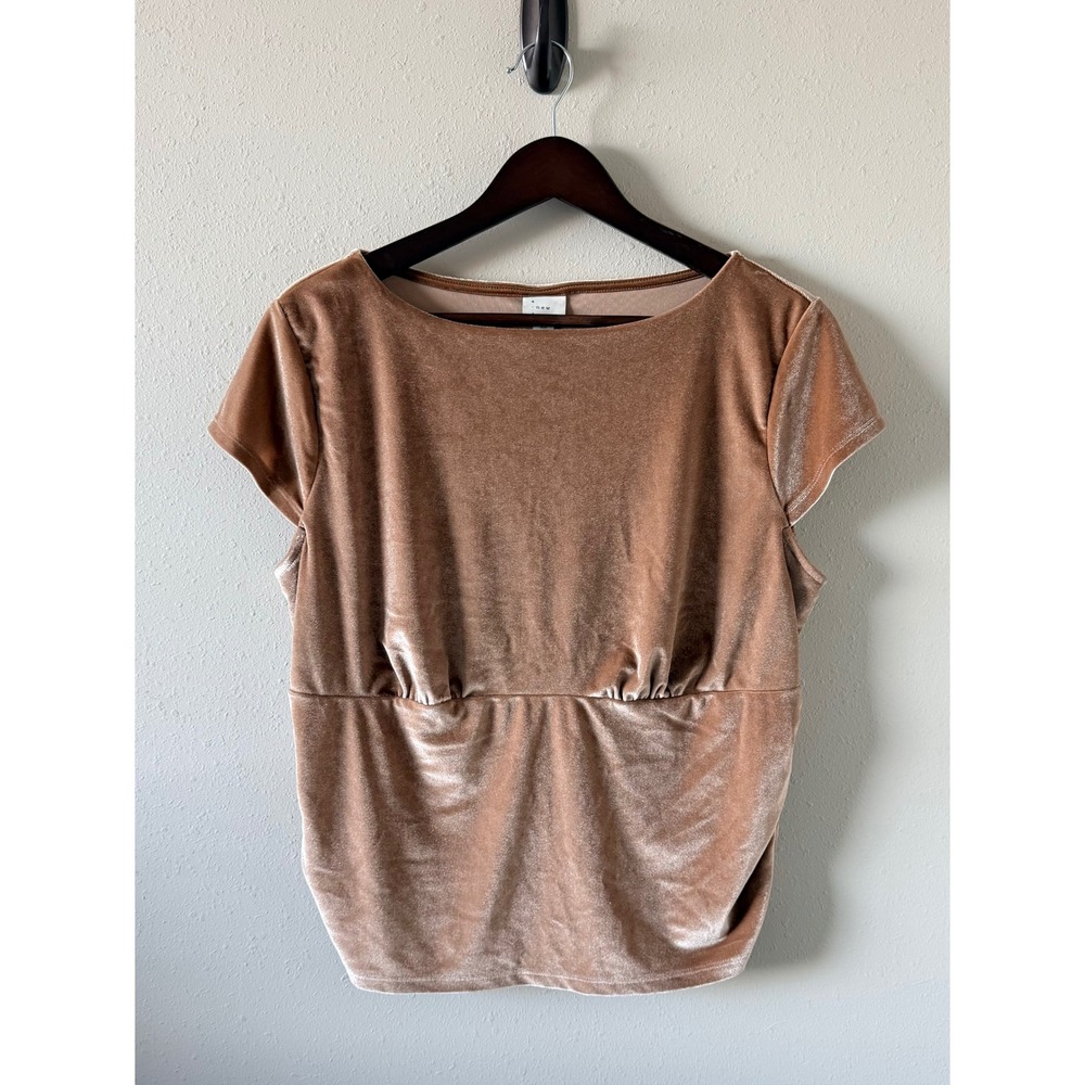 A New Day XL Champagne Velvet Ruched Side Short Sleeve Top Holiday Party